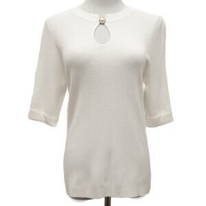 One Grey Day White Short Sleeve Business Casual Sweater Size Large